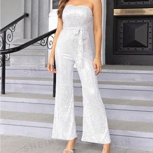 Belted Sequin Tube Jumpsuit